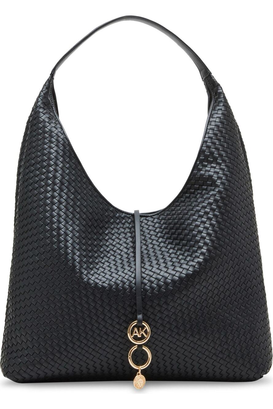 Black Woven Fall Autumn Anne Klein Oversize Purse Tote Slouchy Hobo Shoulder Bag